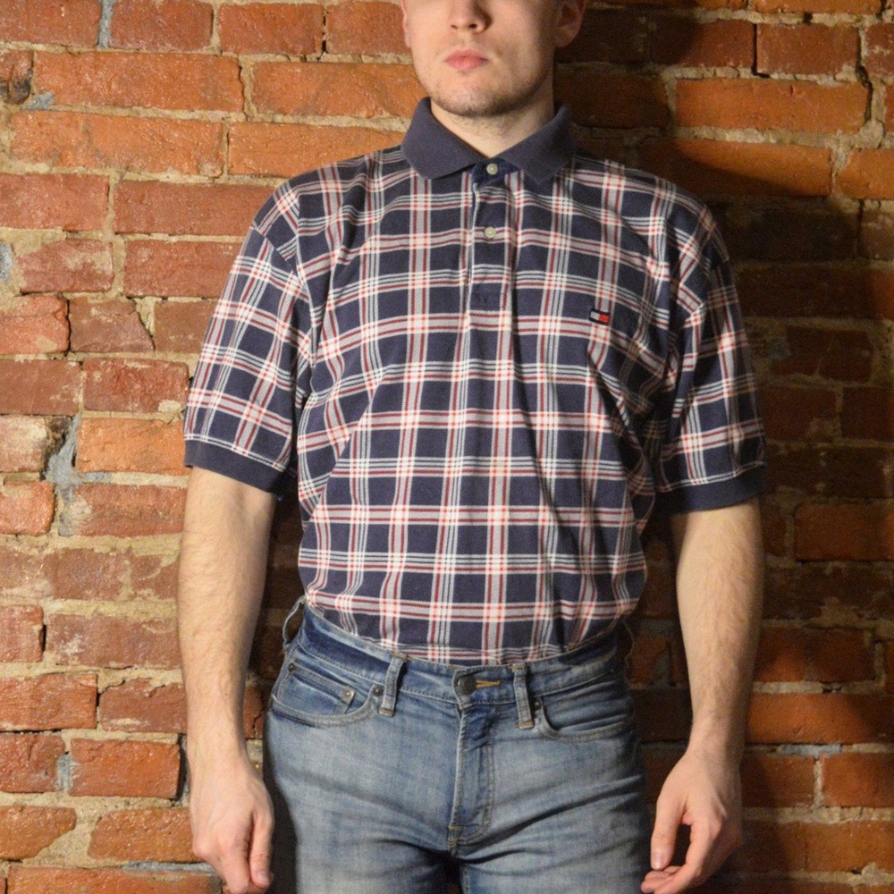 Tommy Hilfiger Plaid Red, White & Blue Polo Shirt